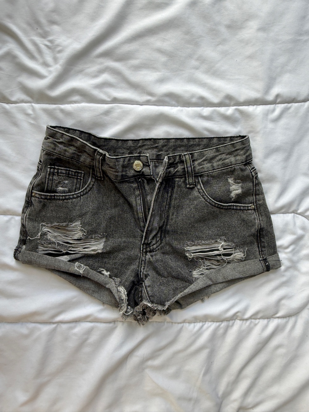 SHEIN Distressed Charcoal Gray Denim Shorts